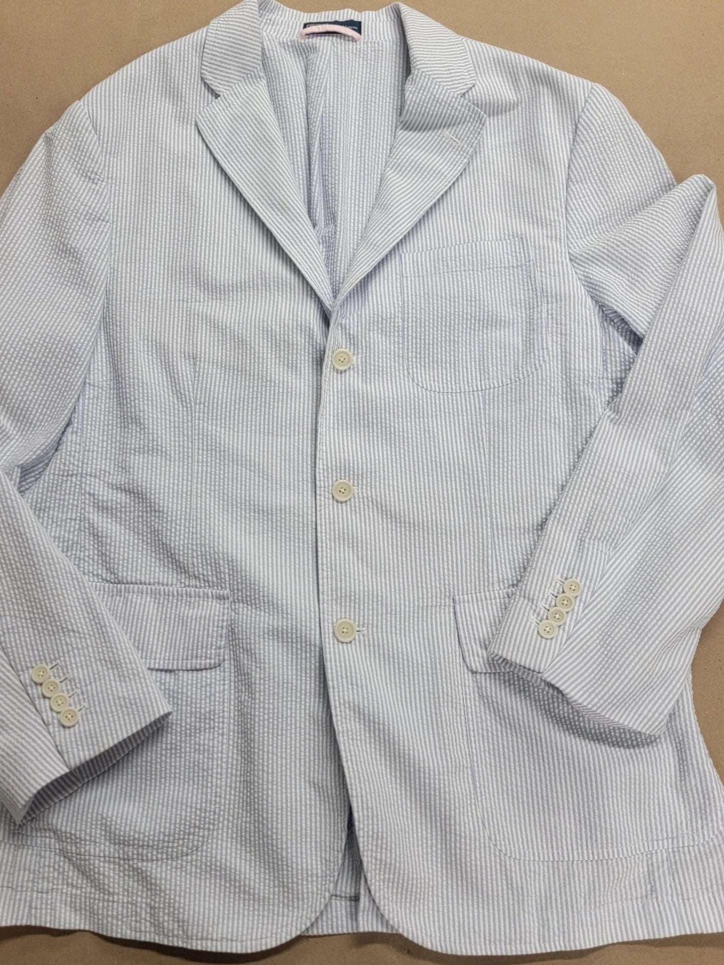 Polo Ralph Lauren Men's Seersucker Sport Coat Blazer Blue & White Size Large - 42 Chest