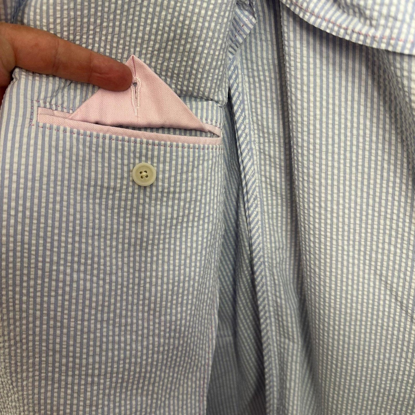 Polo Ralph Lauren Men's Seersucker Sport Coat Blazer Blue & White Size Large - 42 Chest