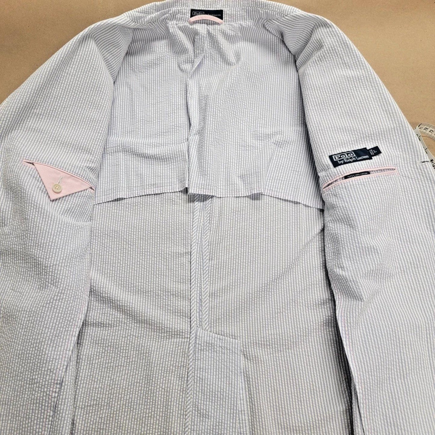 Polo Ralph Lauren Men's Seersucker Sport Coat Blazer Blue & White Size Large - 42 Chest