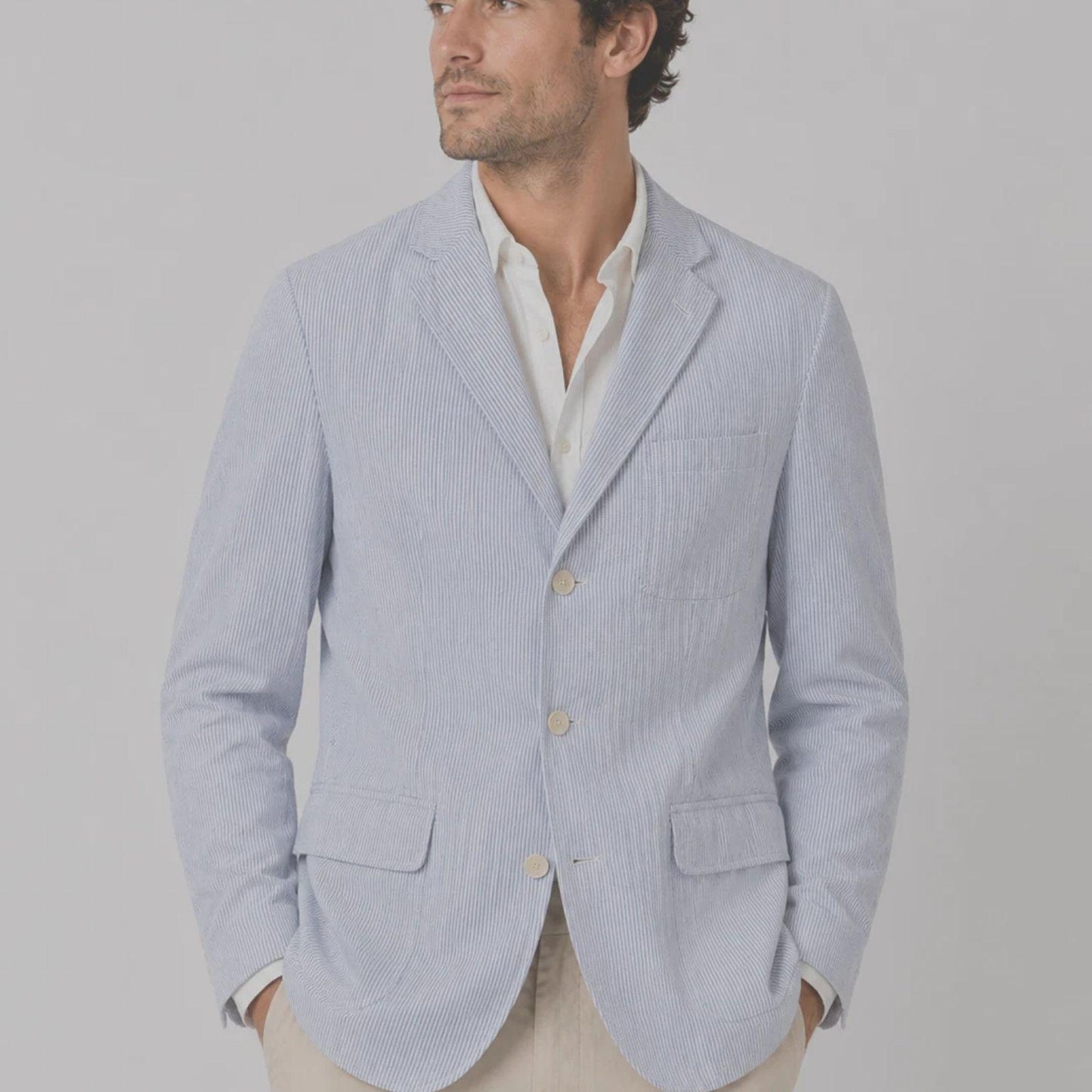 Polo Ralph Lauren Men's Seersucker Sport Coat Blazer Blue & White Size Large - 42 Chest