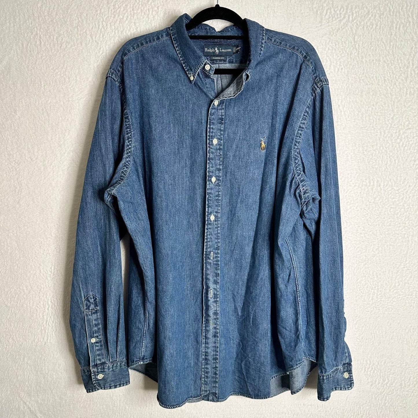Polo Ralph Lauren Shirt 2XL Men's Chambray Denim Oxford Flesh Pony Classic Fit Preppy