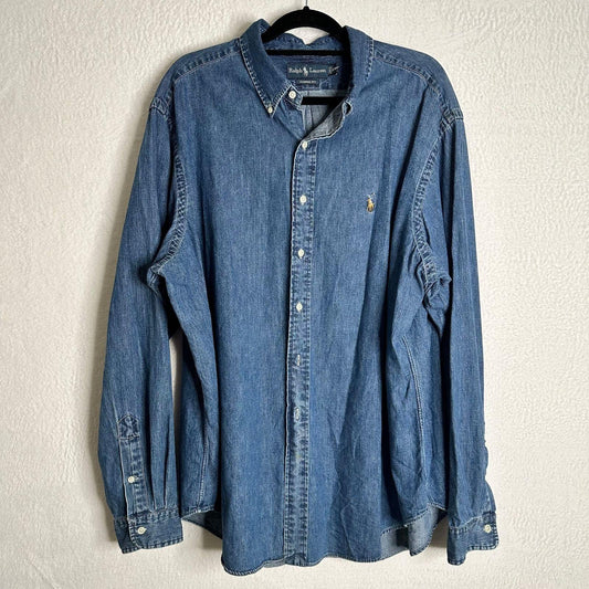 Polo Ralph Lauren Shirt 2XL Men's Chambray Denim Oxford Flesh Pony Classic Fit Preppy