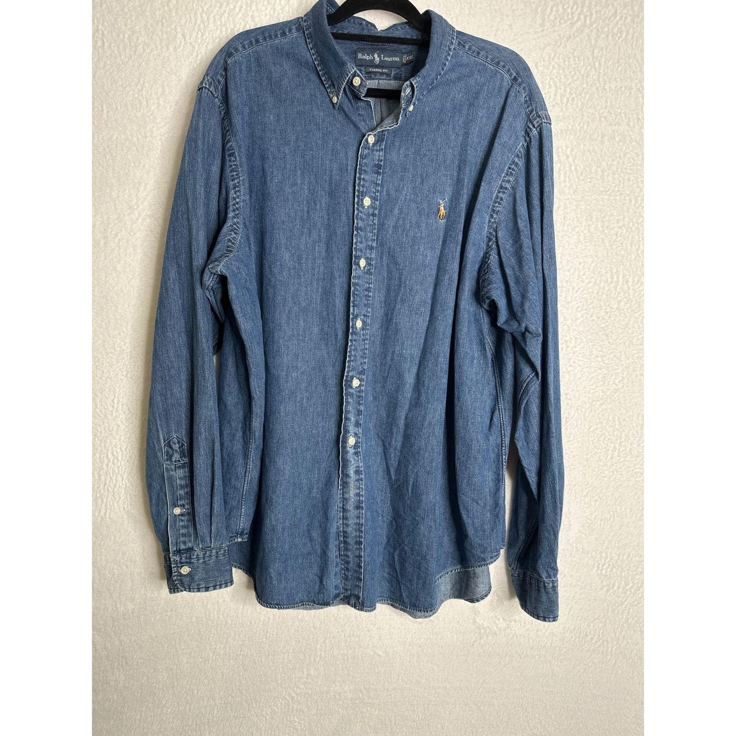 Polo Ralph Lauren Shirt 2XL Men's Chambray Denim Oxford Flesh Pony Classic Fit Preppy