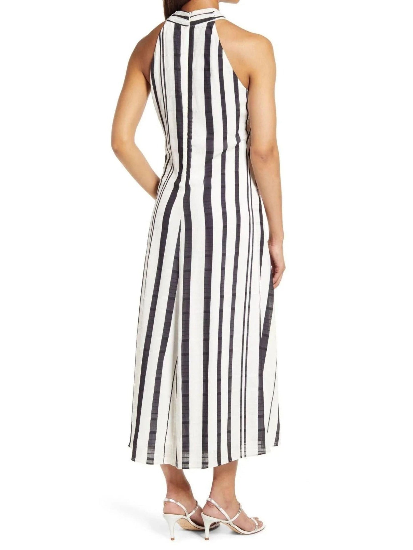 Sam Edelman Cross Neck Dress Chevron Pattern Black & White Stripe Women Size 6