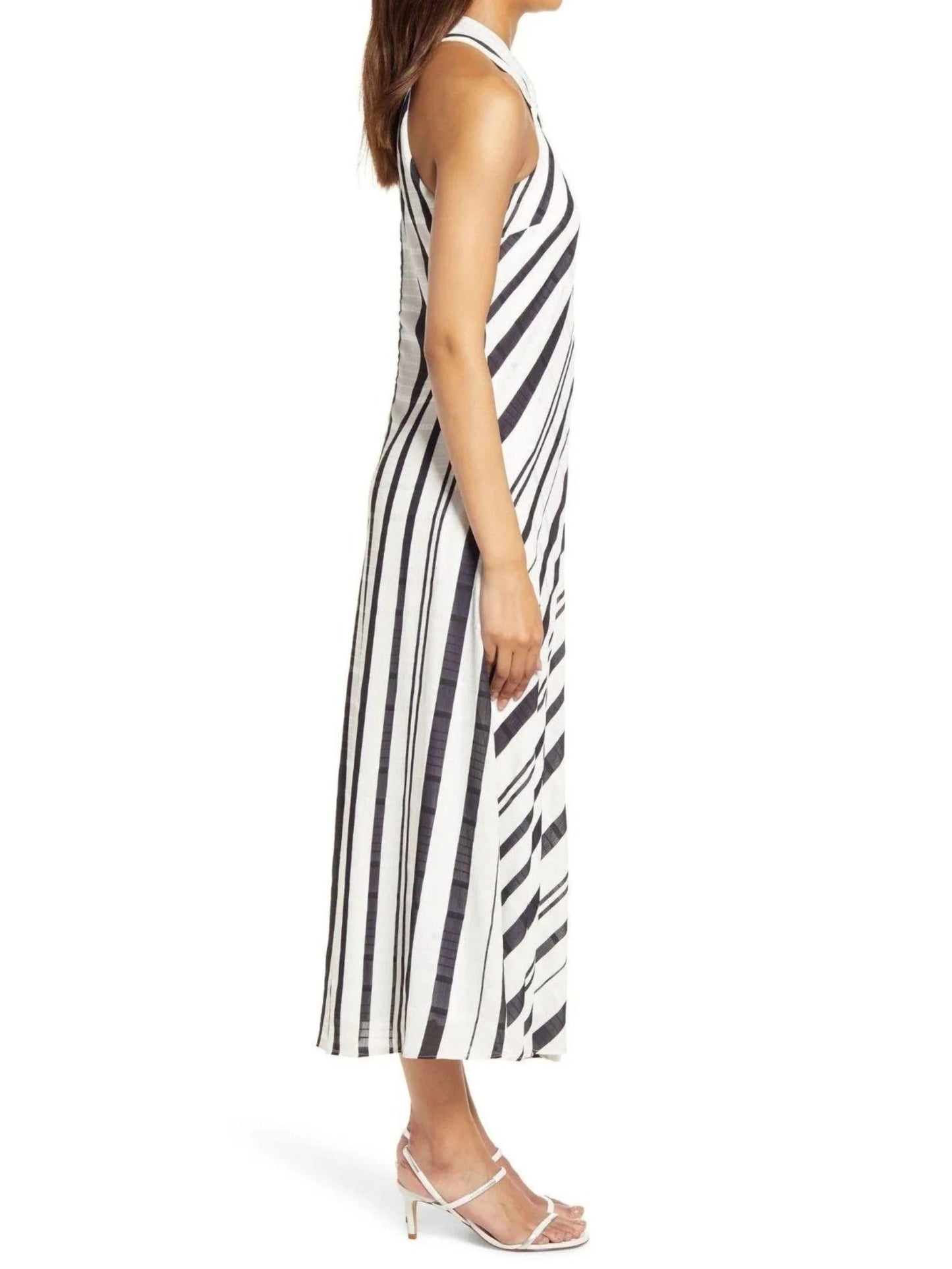 Sam Edelman Cross Neck Dress Chevron Pattern Black & White Stripe Women Size 6