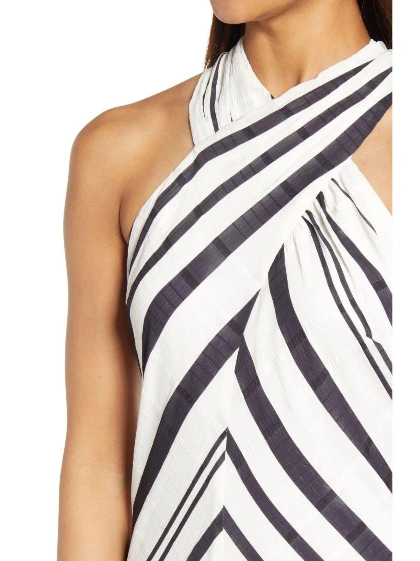 Sam Edelman Cross Neck Dress Chevron Pattern Black & White Stripe Women Size 6