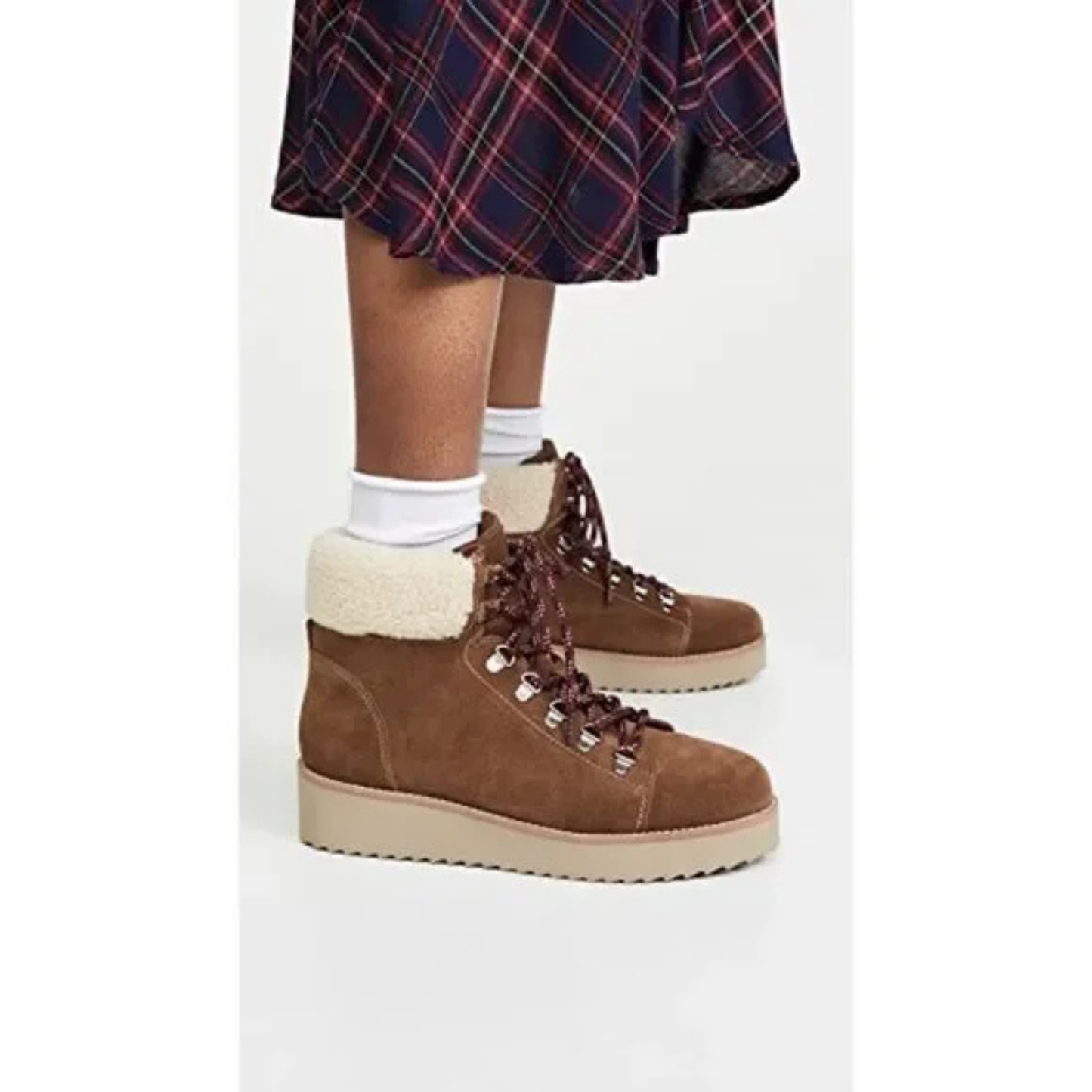 Sam Edelman The Franc Hiking Boot Women's 7.5 Suede Faux Shearling Trim Toffee