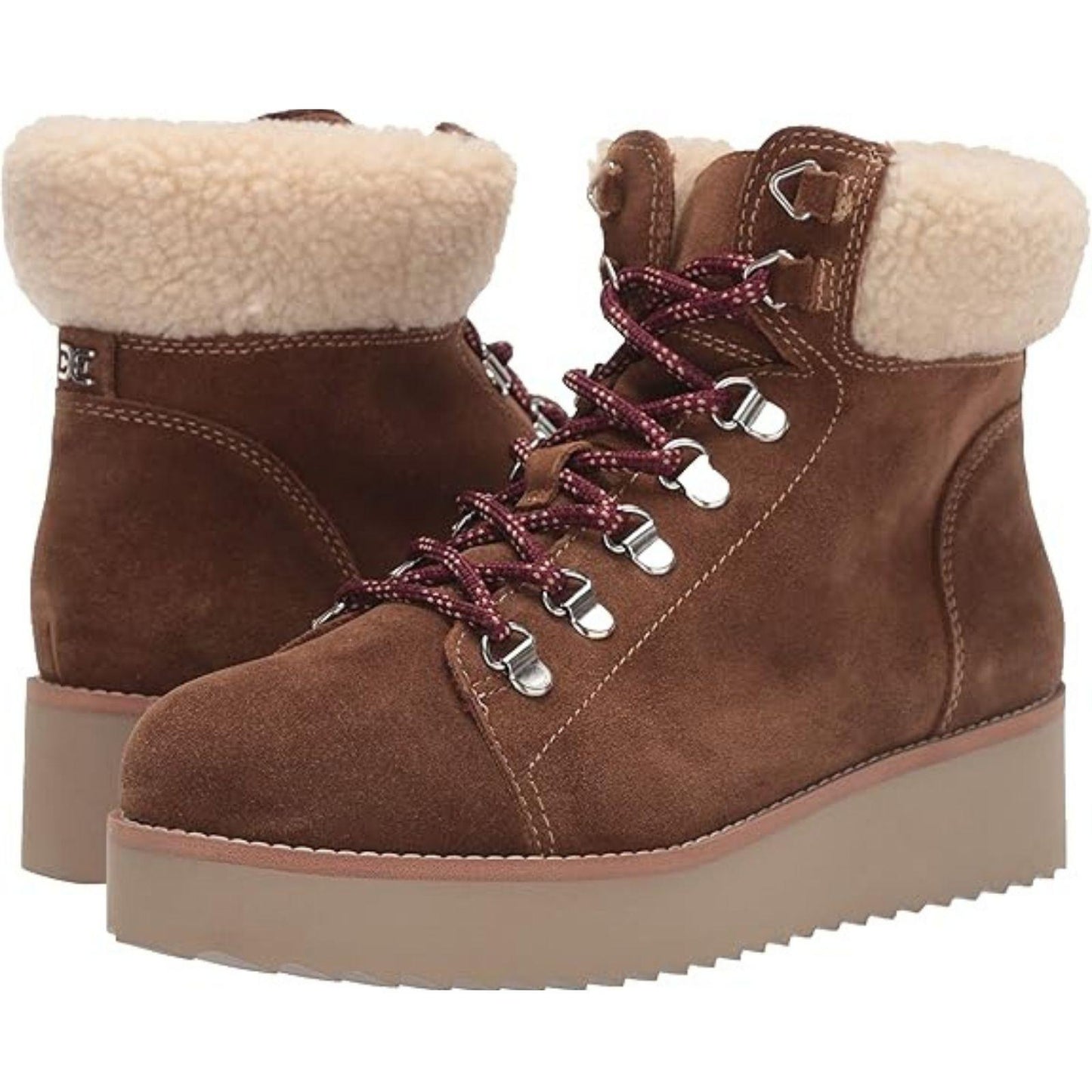Sam Edelman The Franc Hiking Boot Women's 7.5 Suede Faux Shearling Trim Toffee
