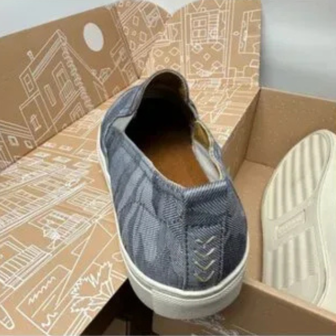 back view on shoe sitting on shoe box