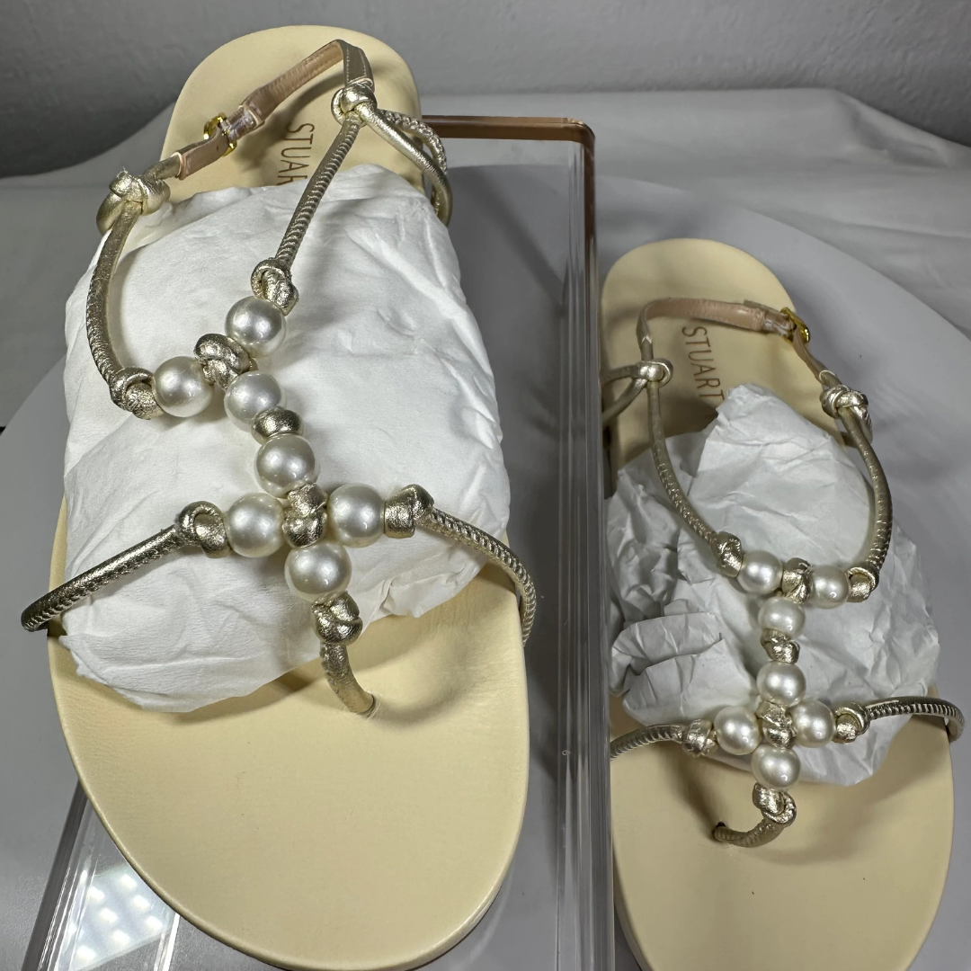 Stuart Weitzman Women's Pearl Knot Demi Wedge Thong Sandals Size 9