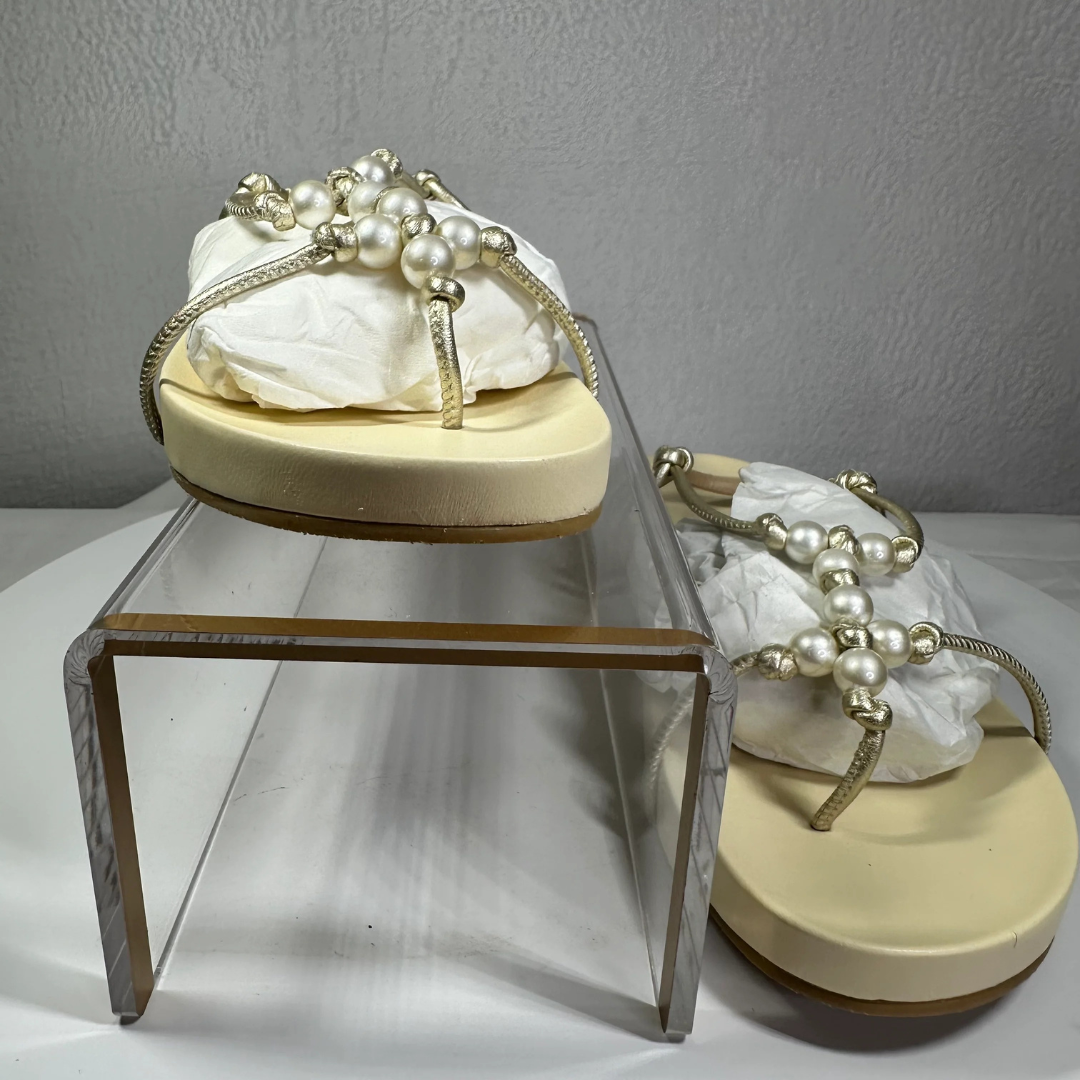 Stuart Weitzman Women's Pearl Knot Demi Wedge Thong Sandals Size 9