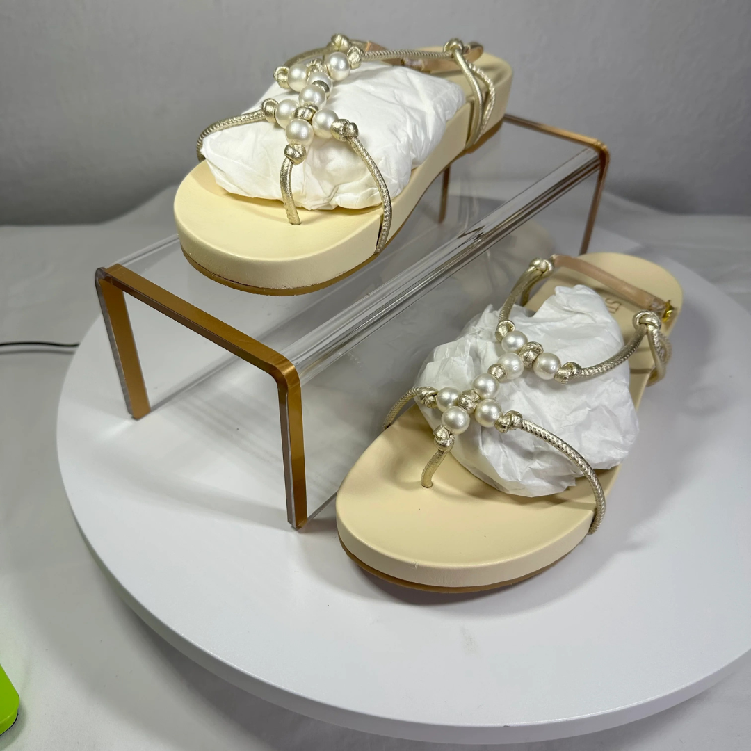 Stuart Weitzman Women's Pearl Knot Demi Wedge Thong Sandals Size 9