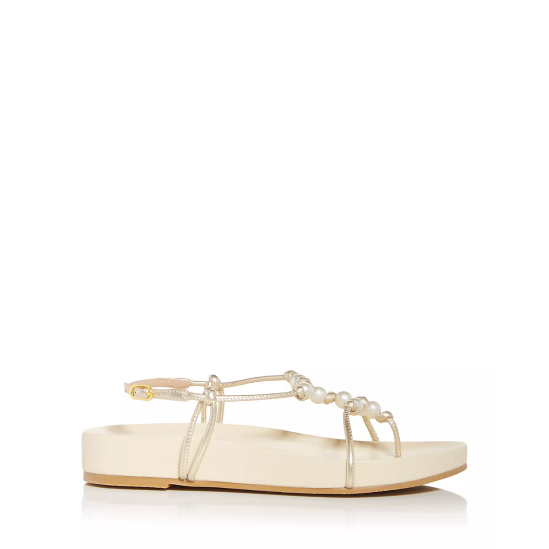 Stuart Weitzman Women's Pearl Knot Demi Wedge Thong Sandals Size 9