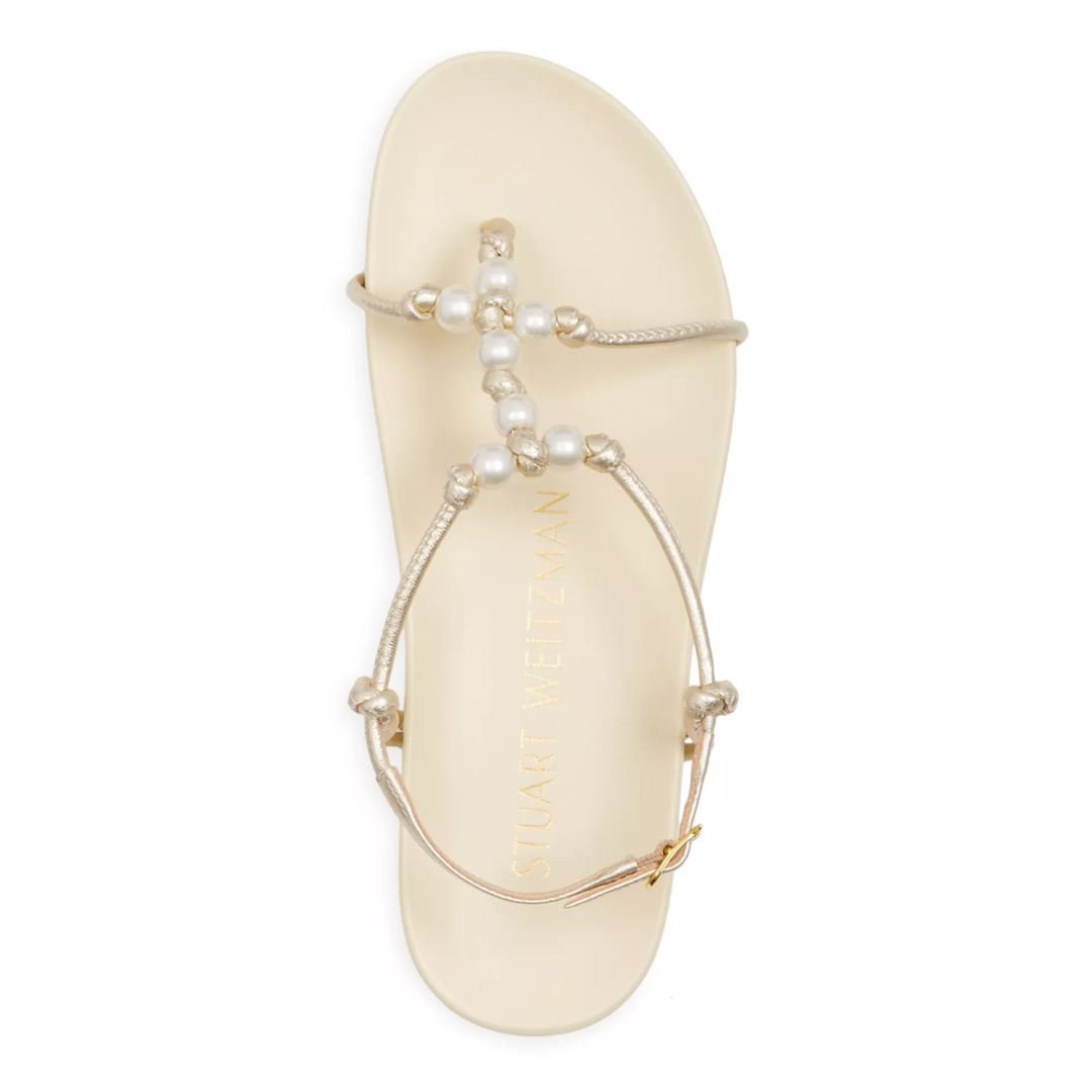 Stuart Weitzman Women's Pearl Knot Demi Wedge Thong Sandals Size 9