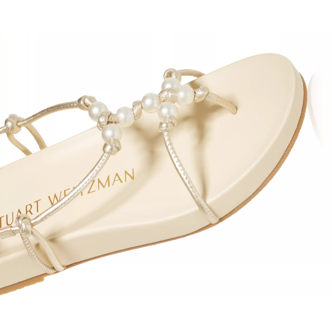 Stuart Weitzman Women's Pearl Knot Demi Wedge Thong Sandals Size 9