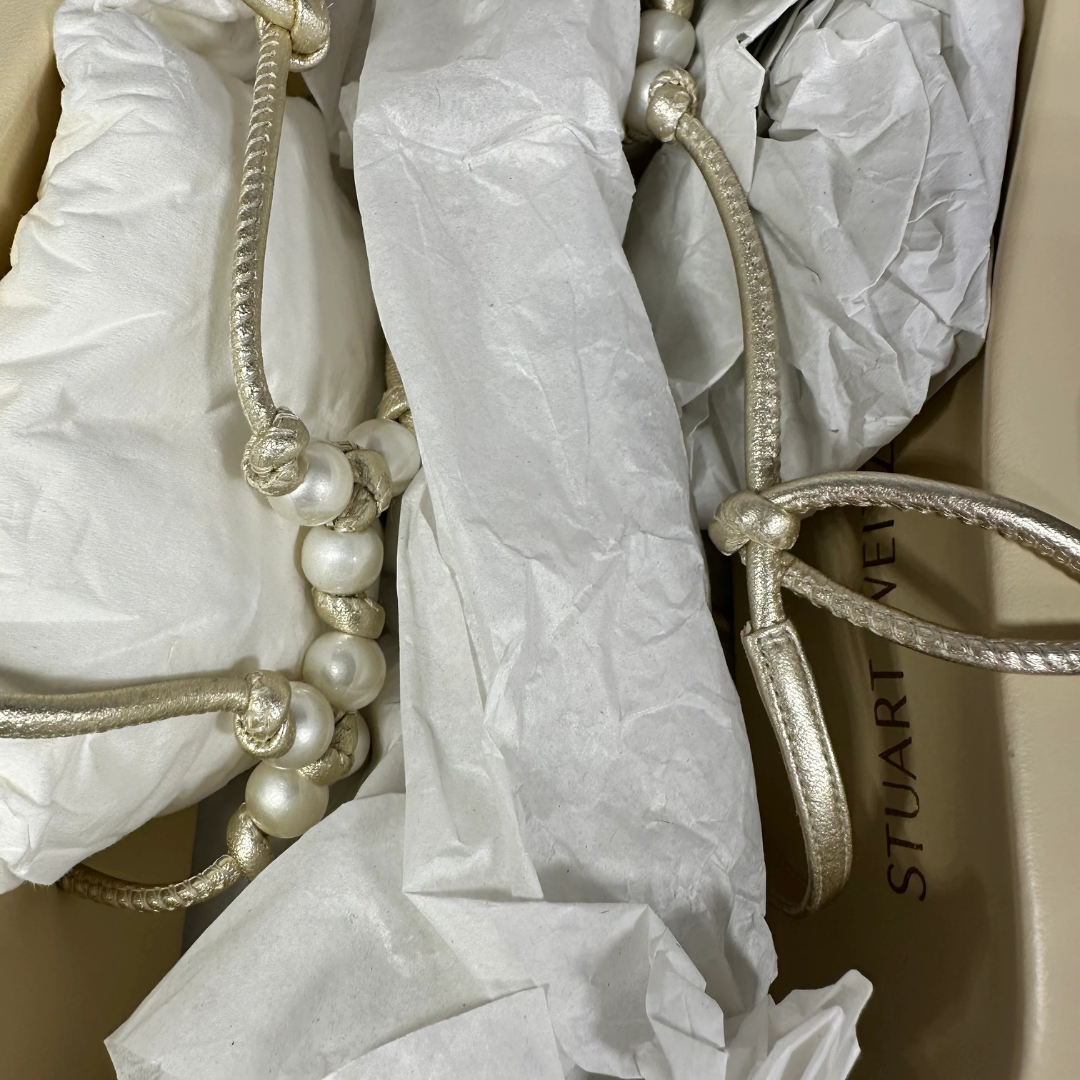 Stuart Weitzman Women's Pearl Knot Demi Wedge Thong Sandals Size 9