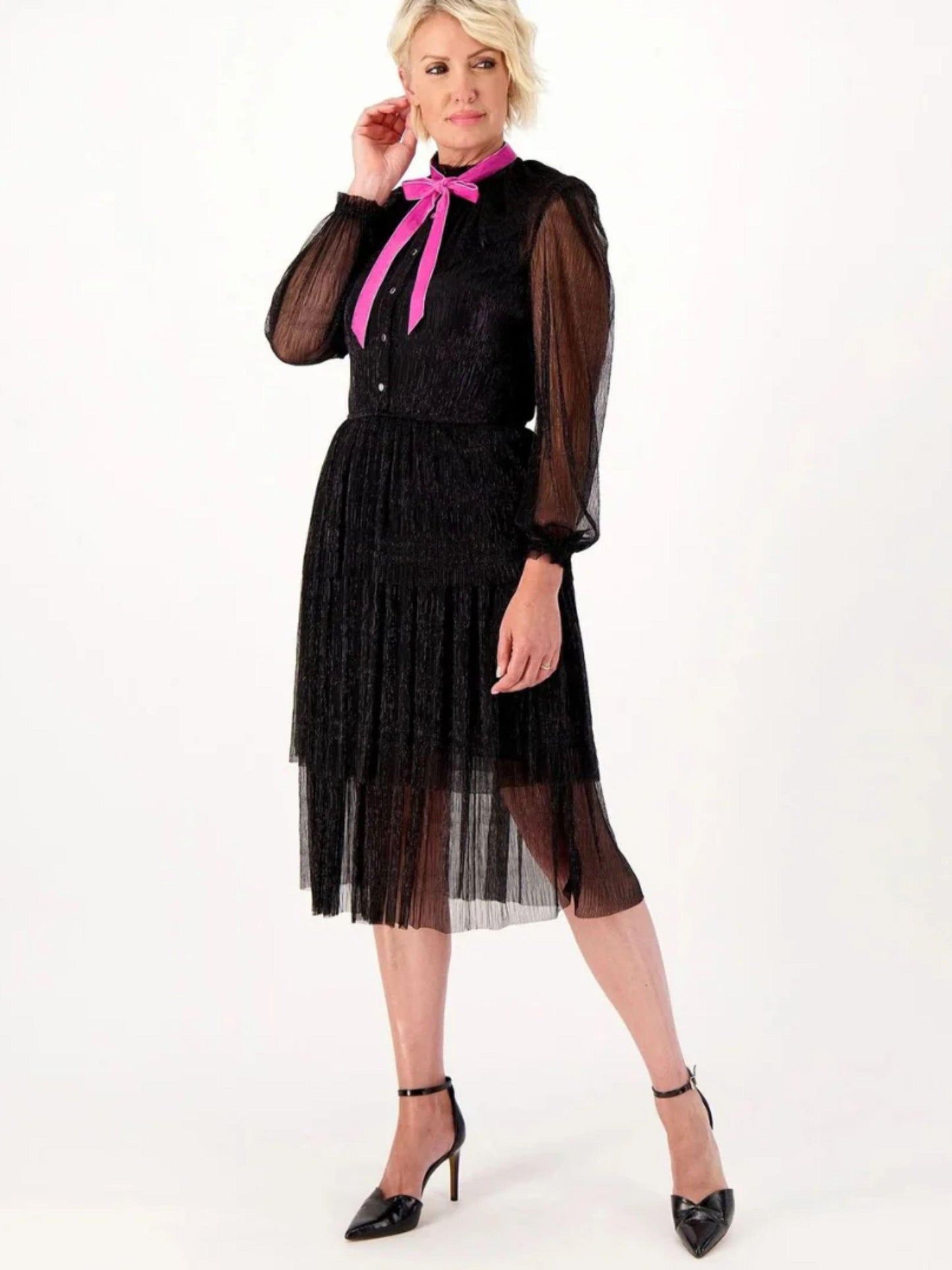 Studio Park X Shawn Killinger Metallic Pleated Tiered Dress Women's Size 2X