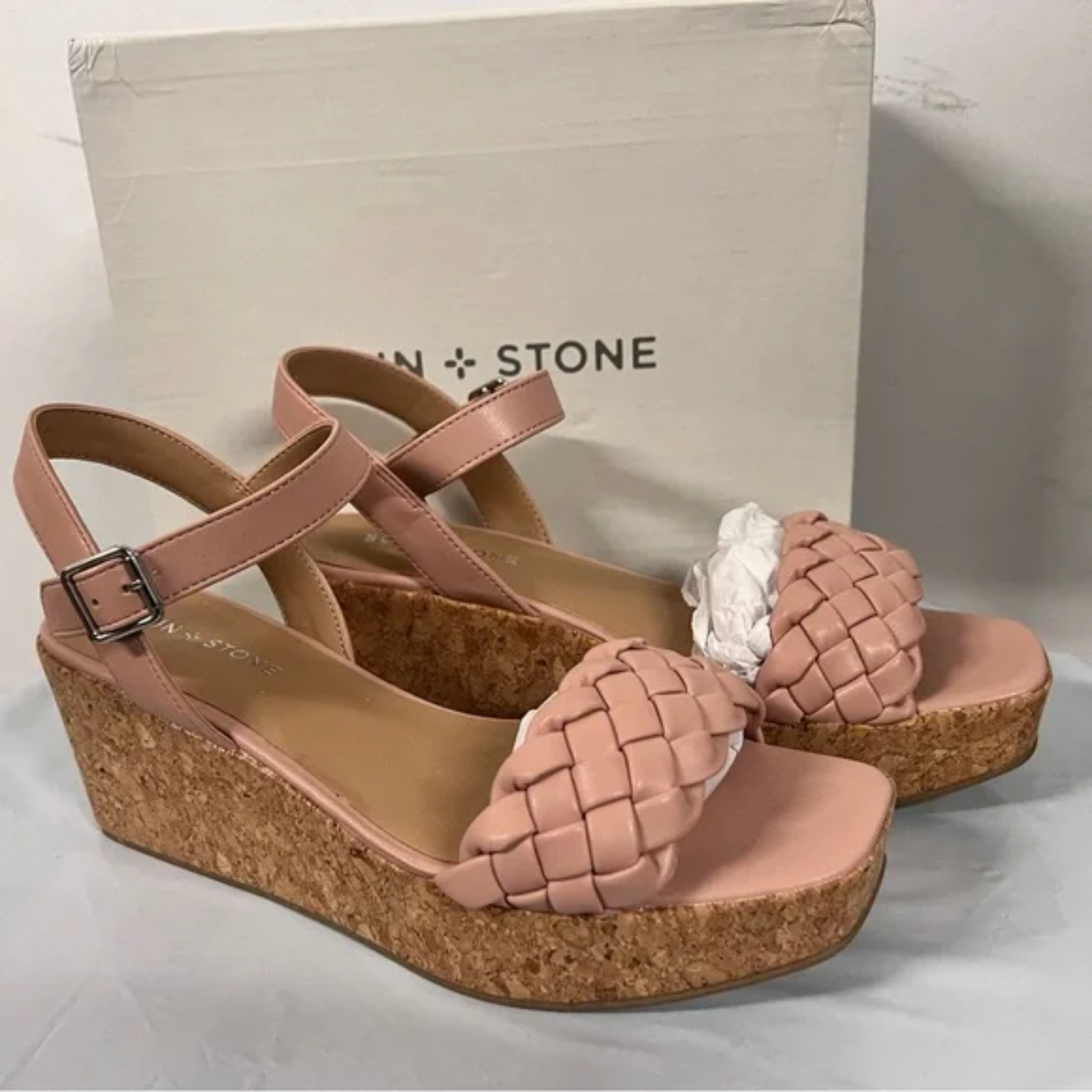 Sun + Stone Allvina Woven Wedge Sandals Women's Size 8.5 Blush
