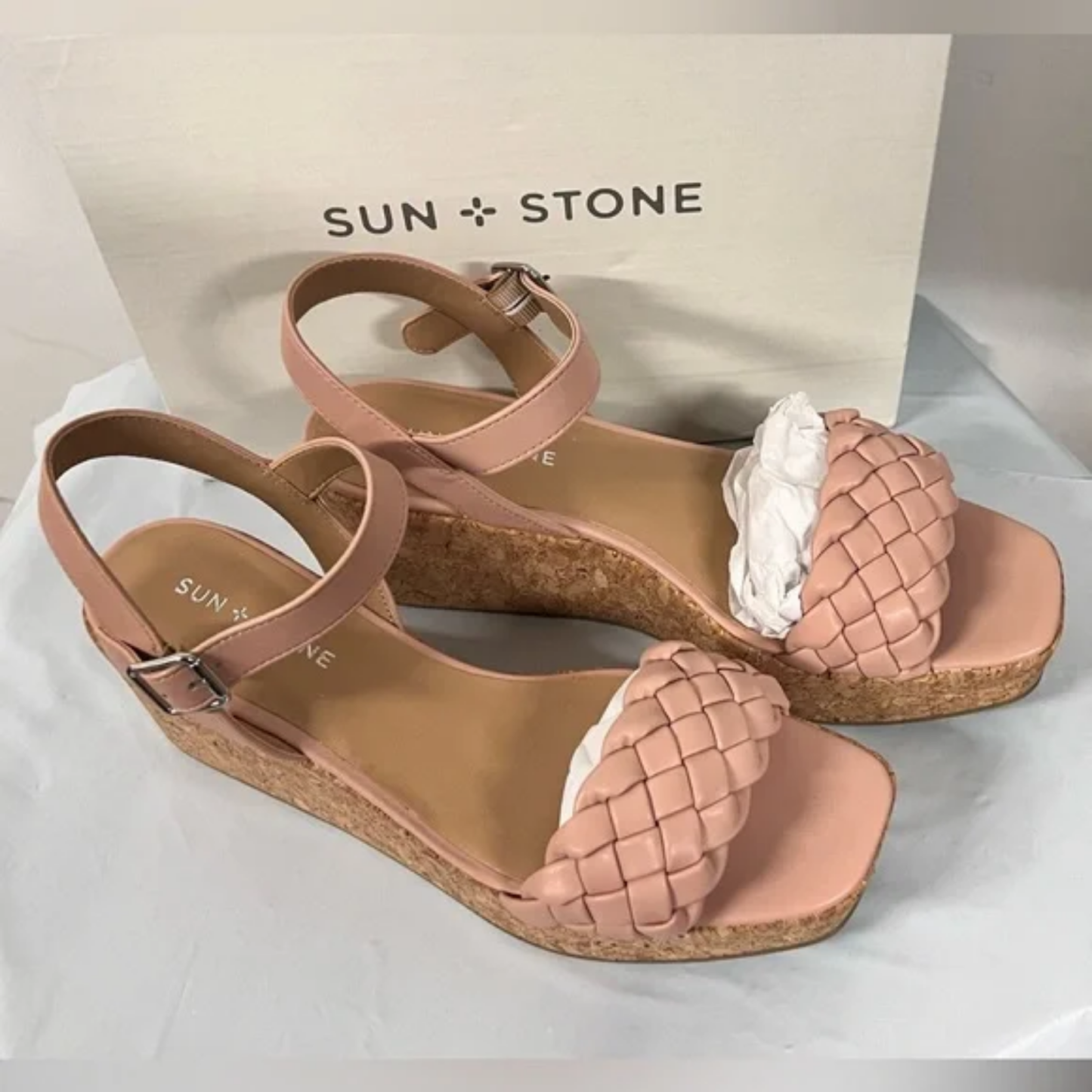 Sun + Stone Allvina Woven Wedge Sandals Women's Size 8.5 Blush