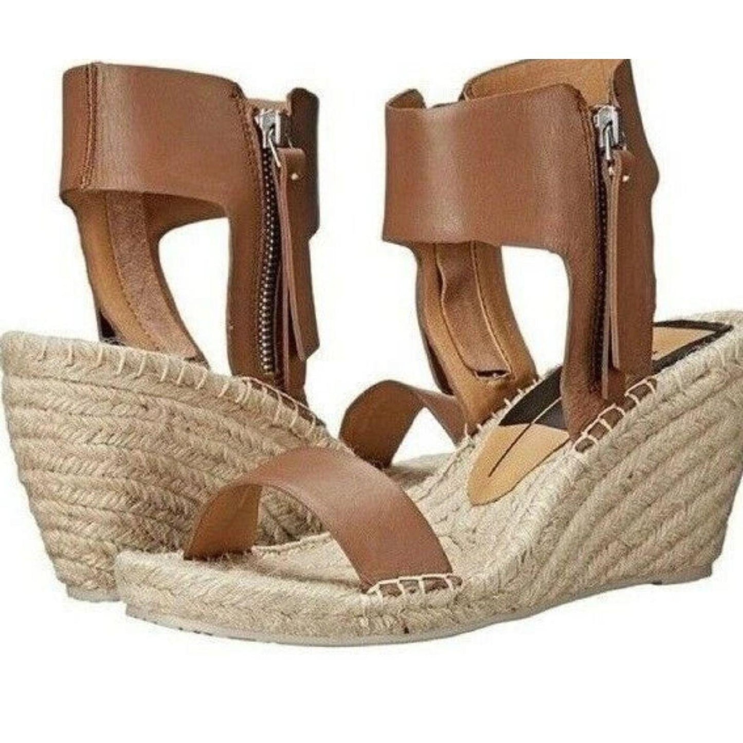 Sz. 8 Dolce Vita Gisele Sandals Size 8 Women's Wedge Espadrilles Leather Caramel