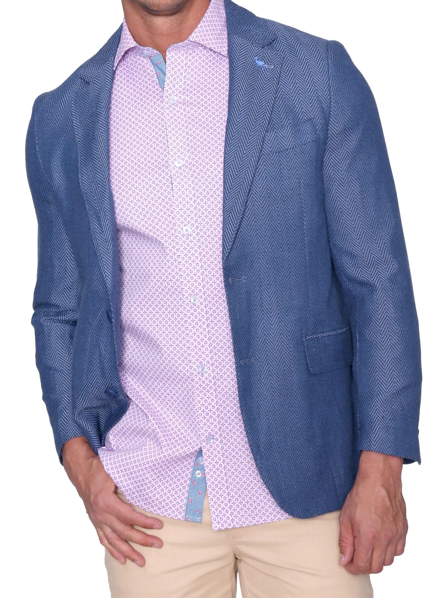 Tailorbyrd Men's Sportcoat Blazer Blue Herringbone 48 Long