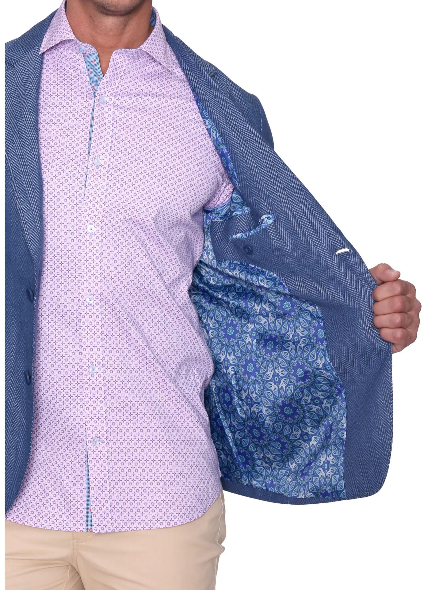 Tailorbyrd Men's Sportcoat Blazer Blue Herringbone 48 Long