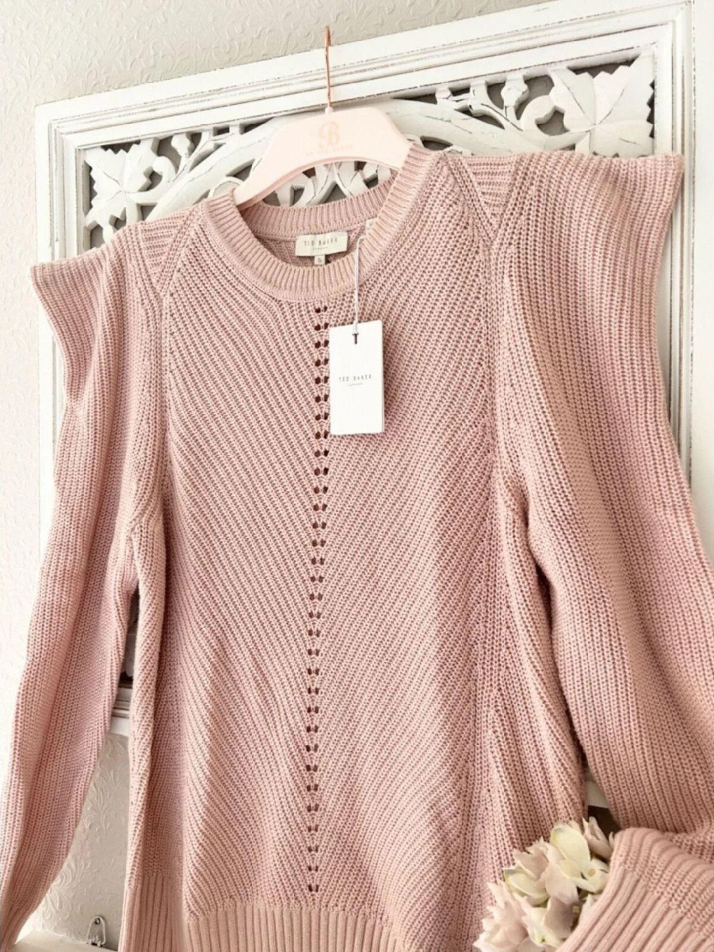 Ted Baker Sunniie Sweater Jumper Puff Shoulder Light Pink Women's Size 10