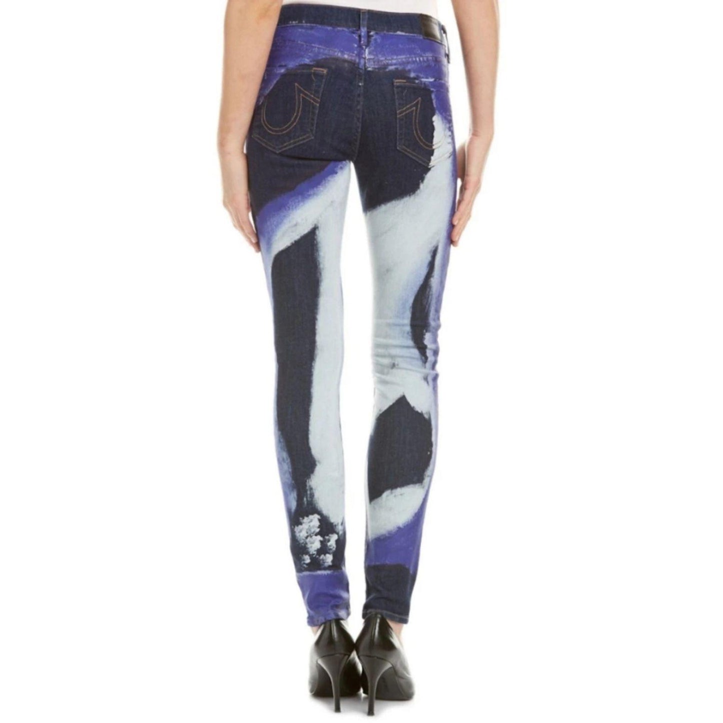 True Religion Jeans Women's Size 29 Hallie Mid Rise Super Skinny Painted USA Made Limited Production