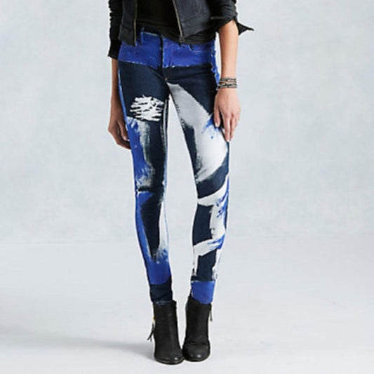 True Religion Jeans Women's Size 29 Hallie Mid Rise Super Skinny Painted USA Made Limited Production