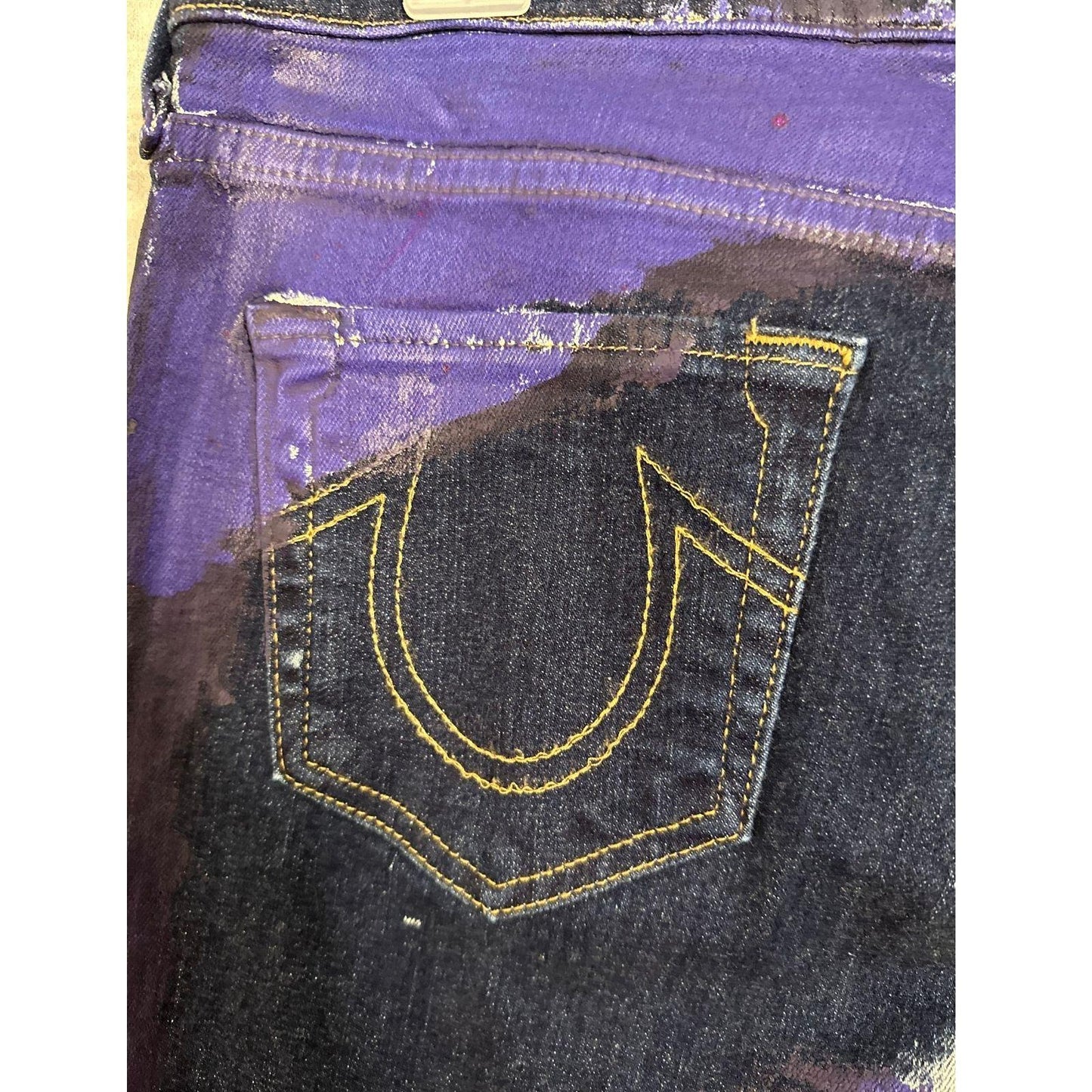 True Religion Jeans Women's Size 29 Hallie Mid Rise Super Skinny Painted USA Made Limited Production