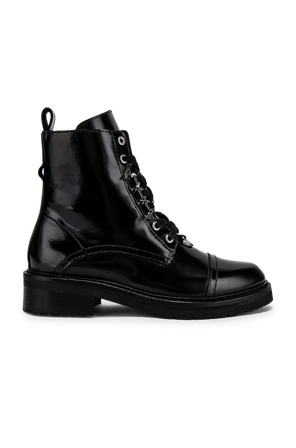 Black leather boot on a white background