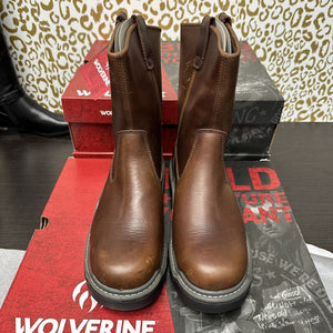 Currently SOLD OUT More Arriving Size April 30th Sz. 10.5 Wolverine Men's Raider DuraShocks Waterproof  10" Wellington Brown Leather "Peanut" Work Boots Composite Toe W211129 Retail $185.00