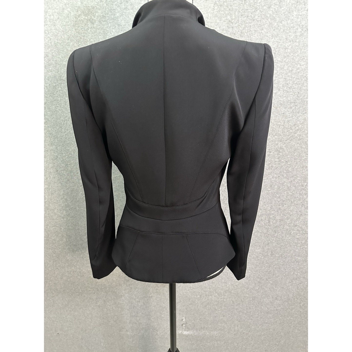 Escada Silk Blazer Black Tuxedo Jacket Jeweled Brooch Button Closure Fitted Waist Size EU 34 US 4