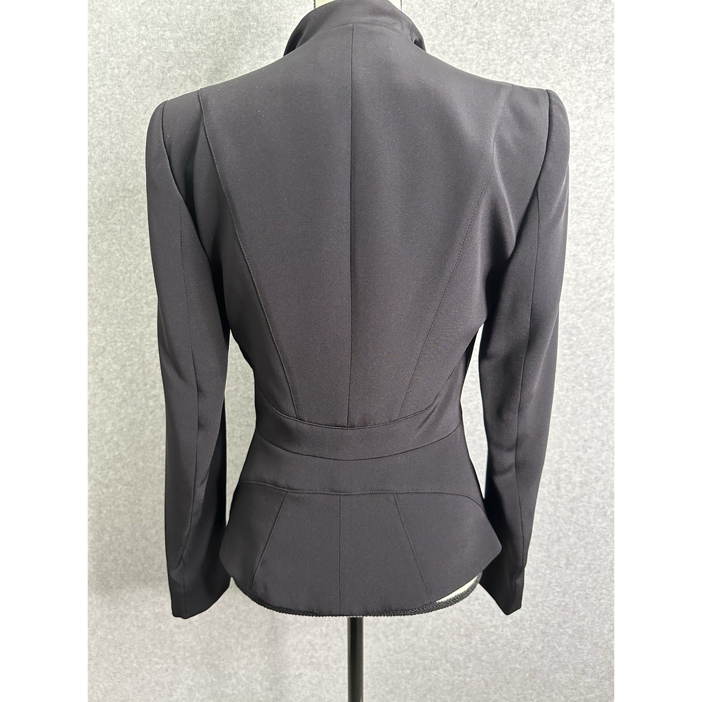 Escada Silk Blazer Black Tuxedo Jacket Jeweled Brooch Button Closure Fitted Waist Size EU 34 US 4