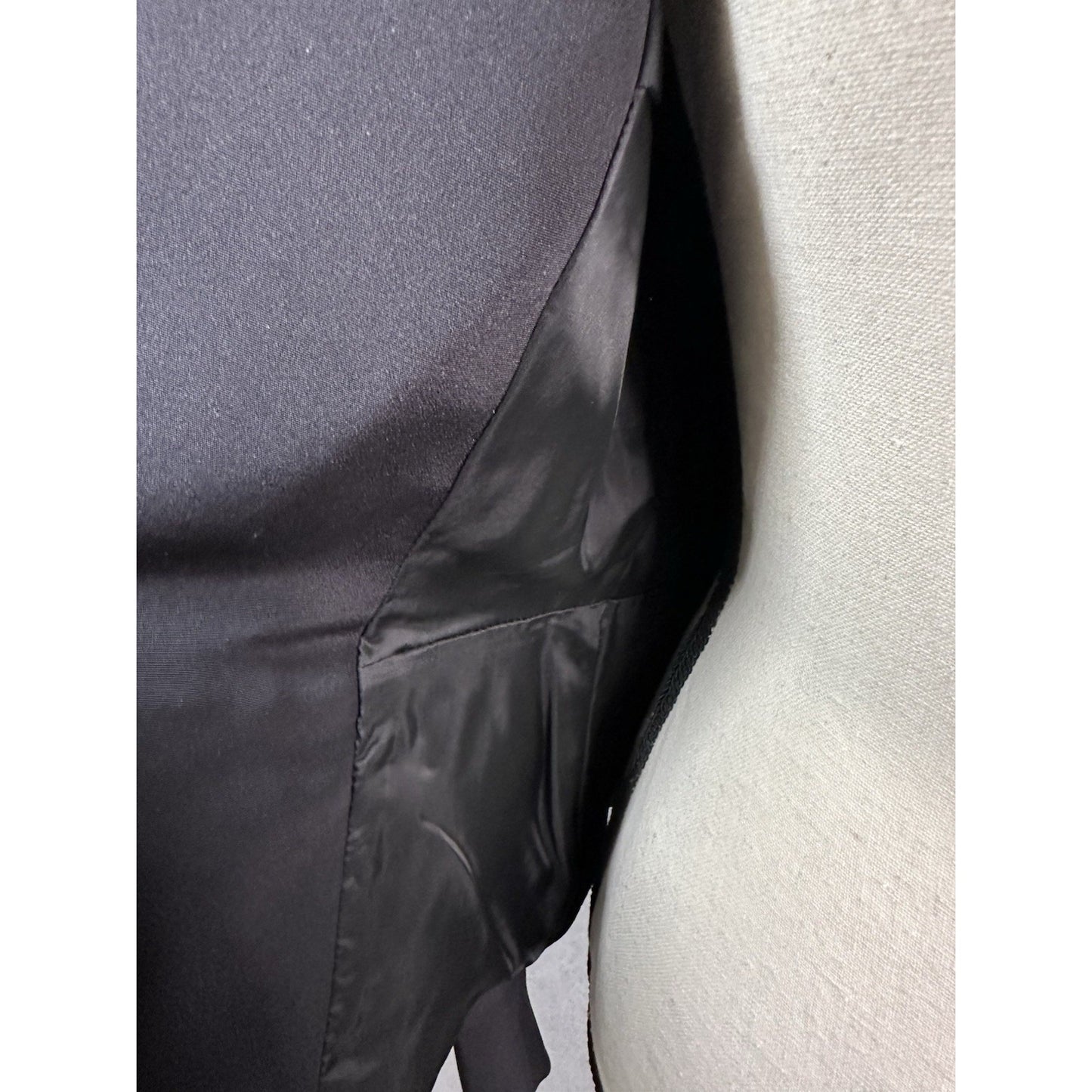 Escada Silk Blazer Black Tuxedo Jacket Jeweled Brooch Button Closure Fitted Waist Size EU 34 US 4