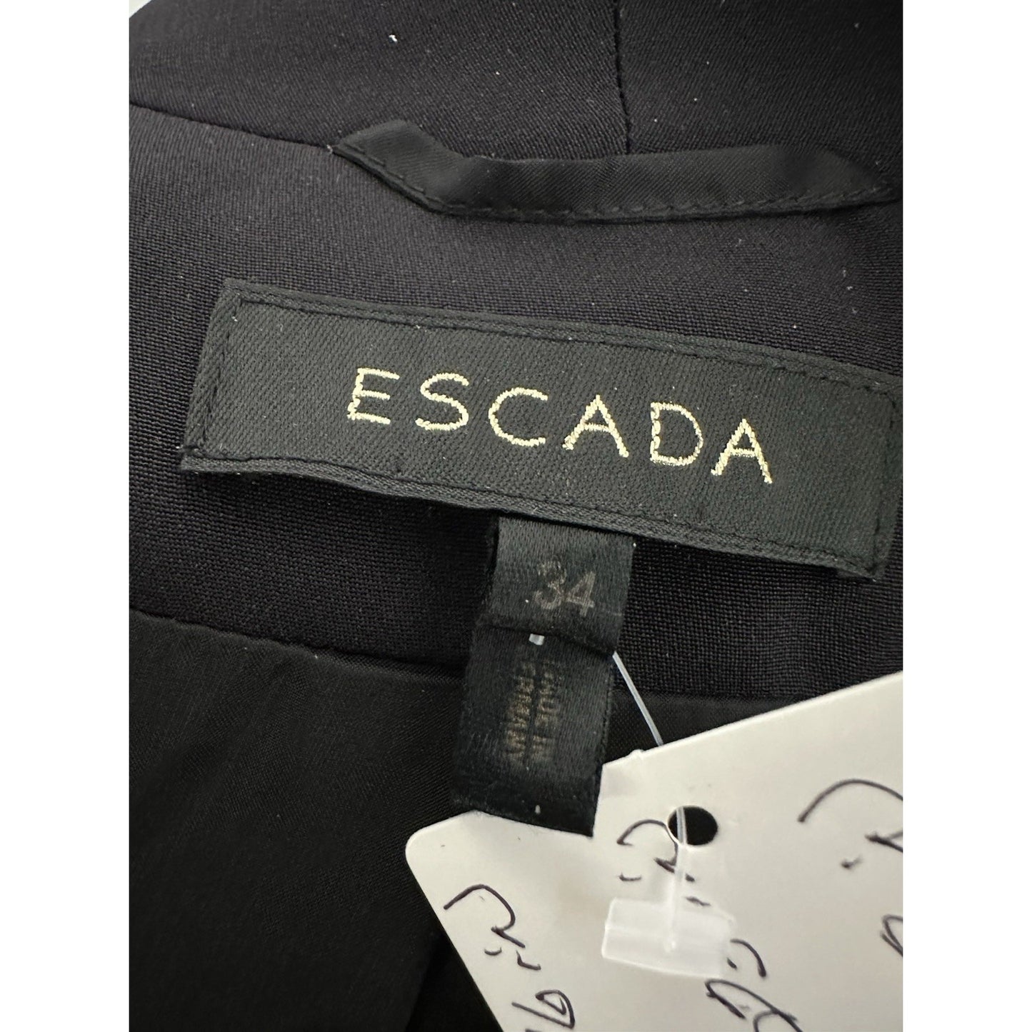 Escada Silk Blazer Black Tuxedo Jacket Jeweled Brooch Button Closure Fitted Waist Size EU 34 US 4