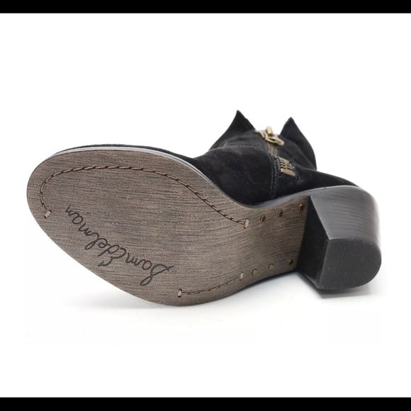 Sam Edelman Louie Ankle Boots Women's Size 9 Booties Black Suede Fringe Accent Almond Closed Toe