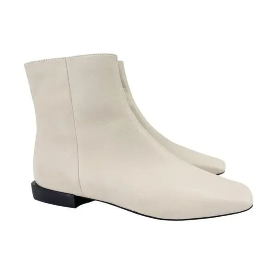 Paolo Linea Rad Faux Leather Boots Women's Size 8 Bootie Square Toe Side Zip Cream