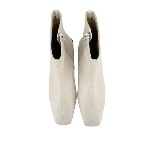 Paolo Linea Rad Faux Leather Boots Women's Size 8 Bootie Square Toe Side Zip Cream