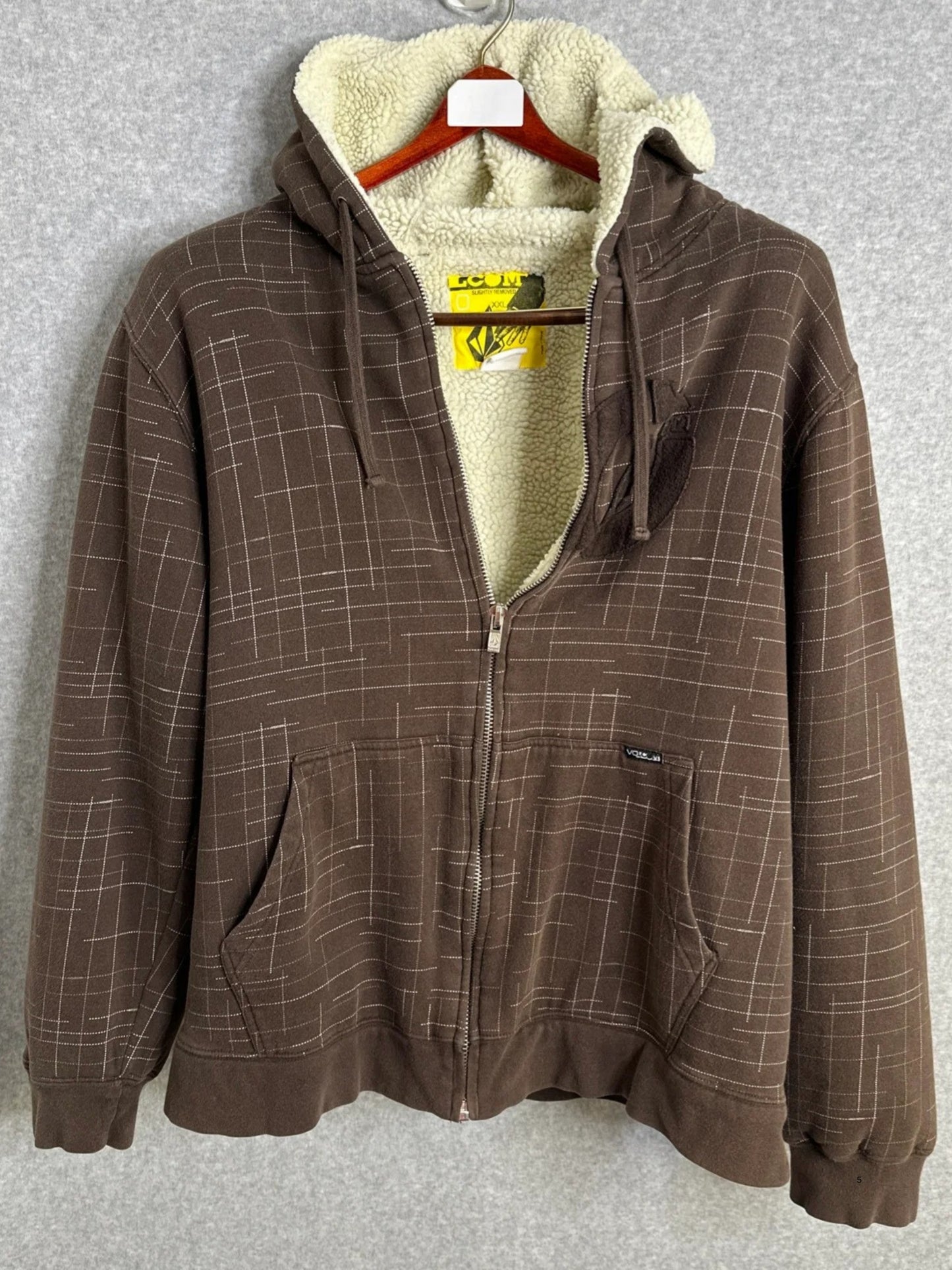 Volcom Vintage Men's Brown Fleece Geometric Graphic Print Zippered Hoodie Mens XXL