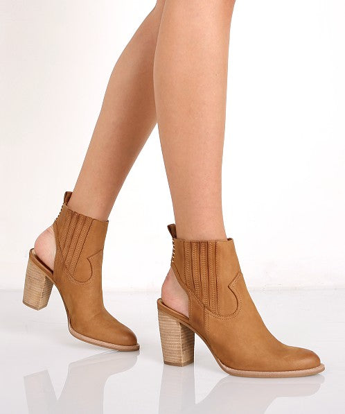 Dolce Vita Ankle Boots Women's Size 10 M Booties Nubuck Leather Stacked Open Heel