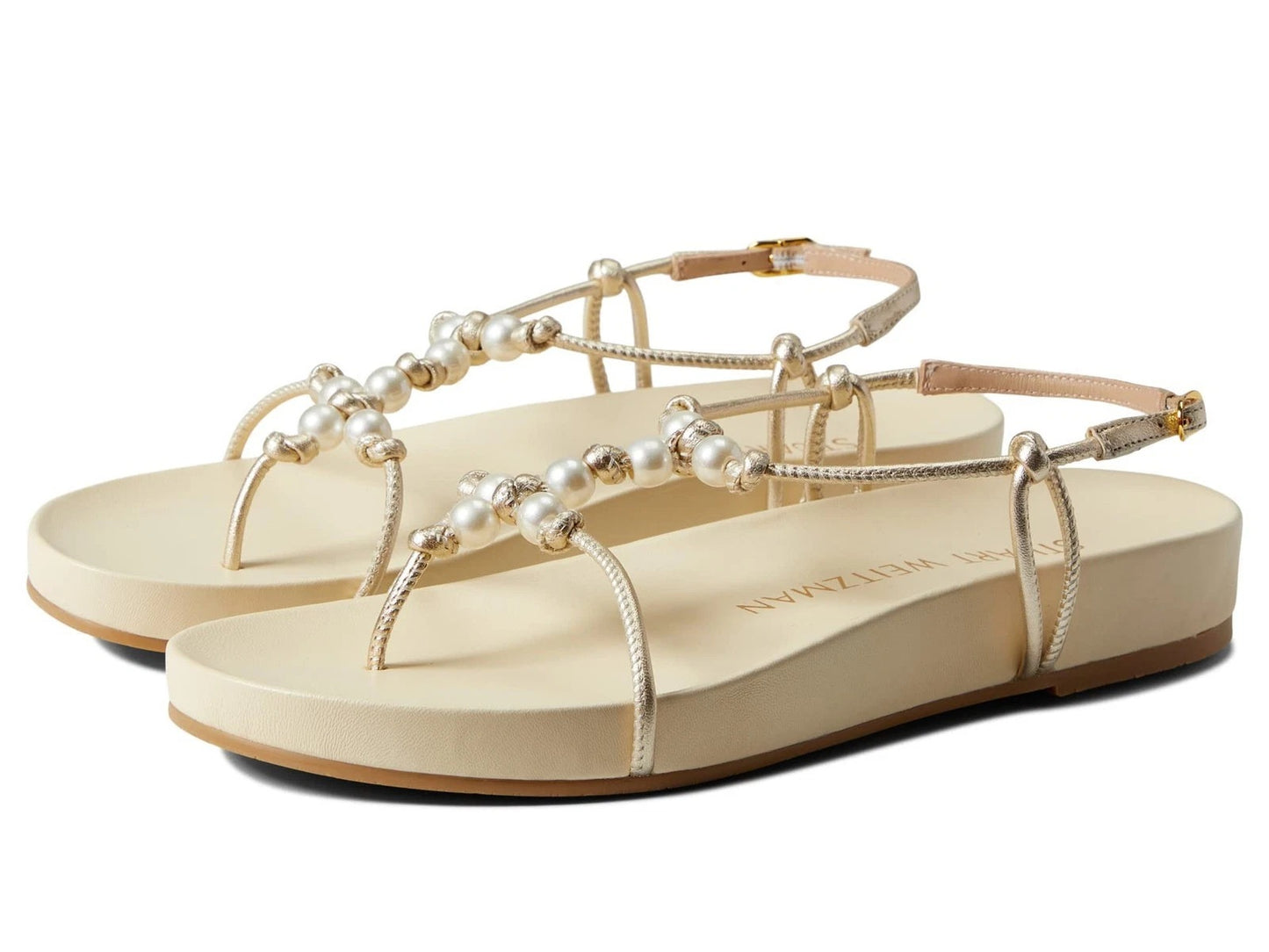 Stuart Weitzman Women's Pearl Knot Demi Wedge Thong Sandals Size 9
