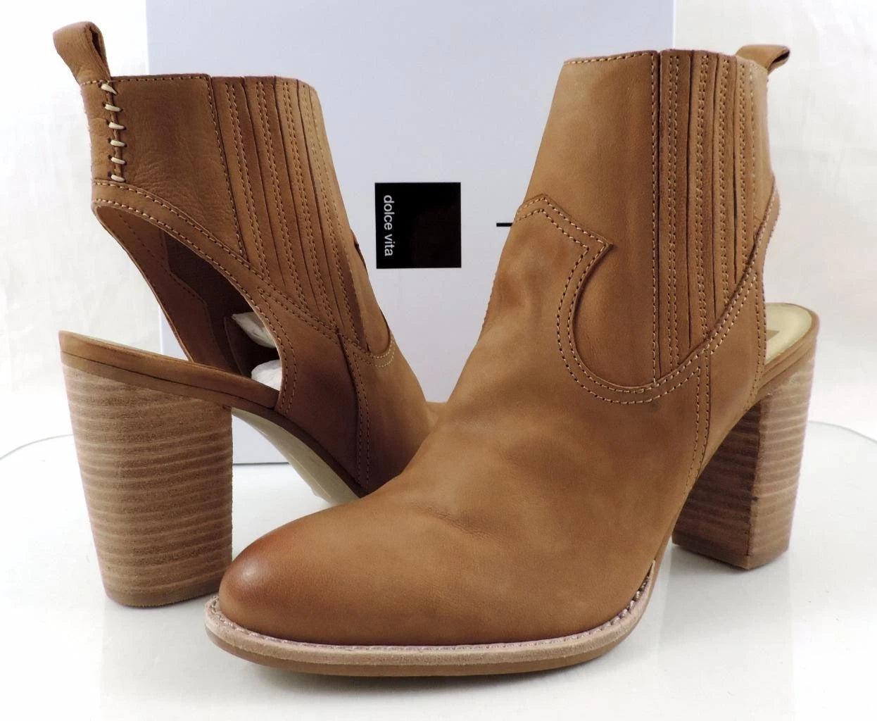 Dolce Vita Ankle Boots Women's Size 10 M Booties Nubuck Leather Stacked Open Heel