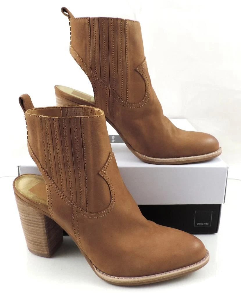 Dolce Vita Ankle Boots Women's Size 10 M Booties Nubuck Leather Stacked Open Heel