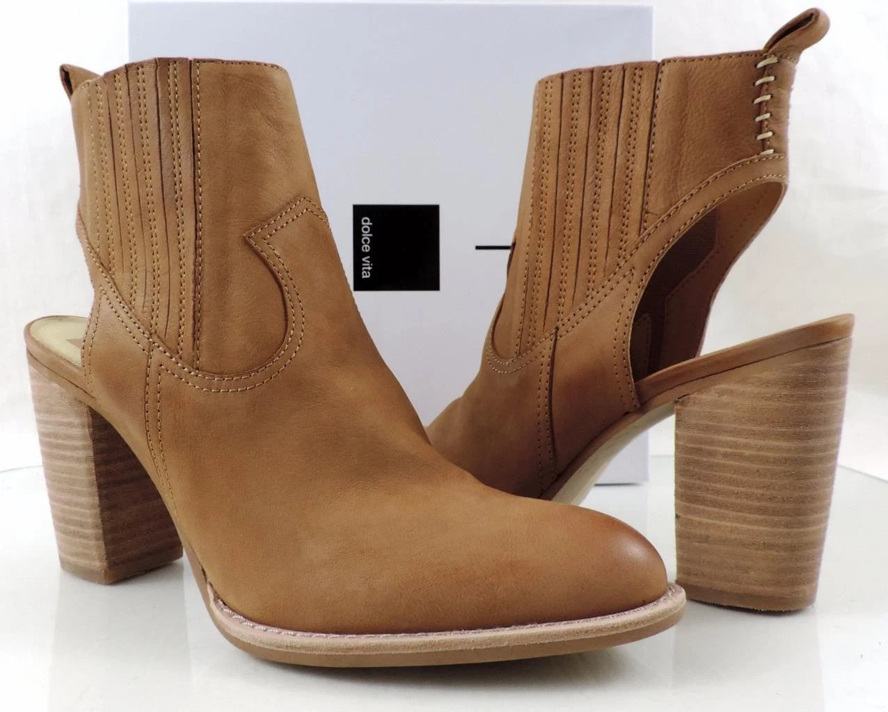 Dolce Vita Ankle Boots Women's Size 10 M Booties Nubuck Leather Stacked Open Heel