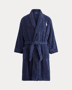 Sz. 1X/2X Men's Polo Ralph Lauren  Big & Tall Big Pony Cotton Terry Robe Navy Blue With White Oversized Pony Retail $145.00