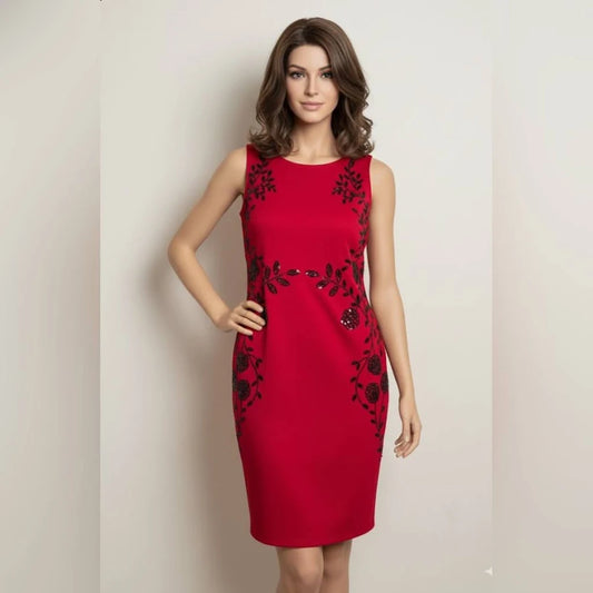 Collection Dressbarn Sleeveless Beaded Red & Black Dress Women's 2X