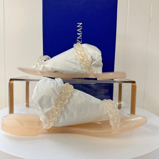 slide sandals showing wrapped for shipping and protection