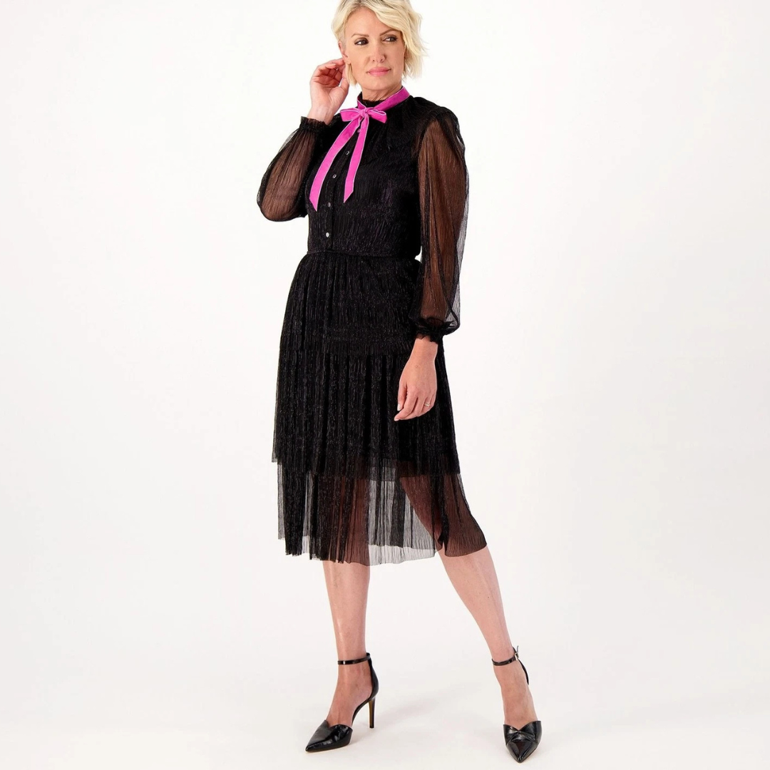 Studio Park X Shawn Killinger Metallic Pleated Tiered Dress Women's Size 2X