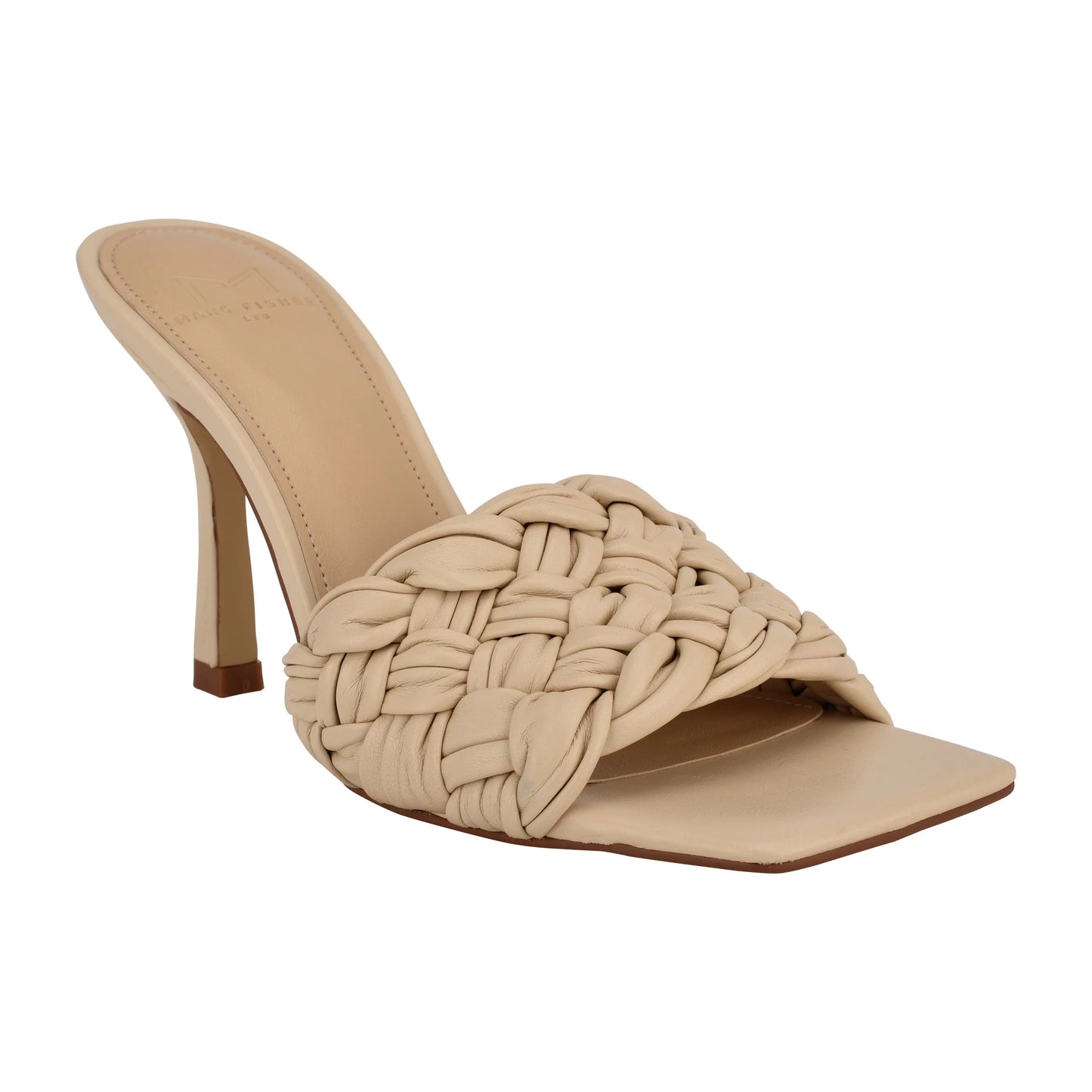 Marc Fisher High Heel Women's 9M Side Leather Sandal Black Draya Woven